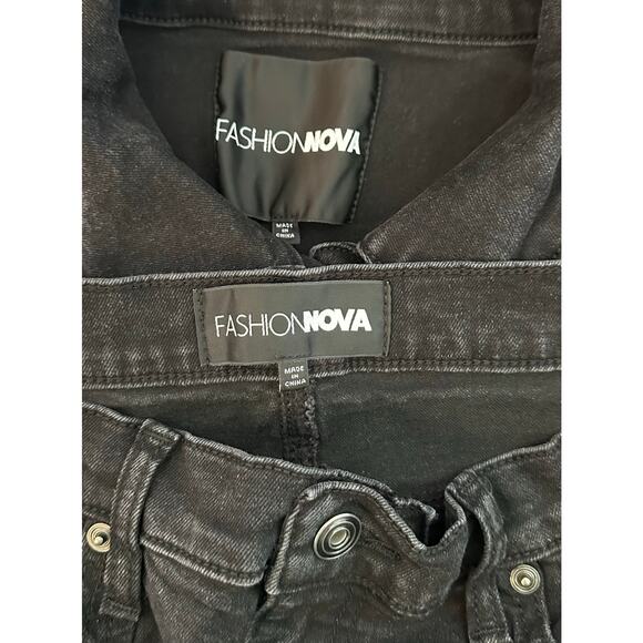 Fashion Nova Black Denim Jacket and Pants Set - Picture 9 of 10